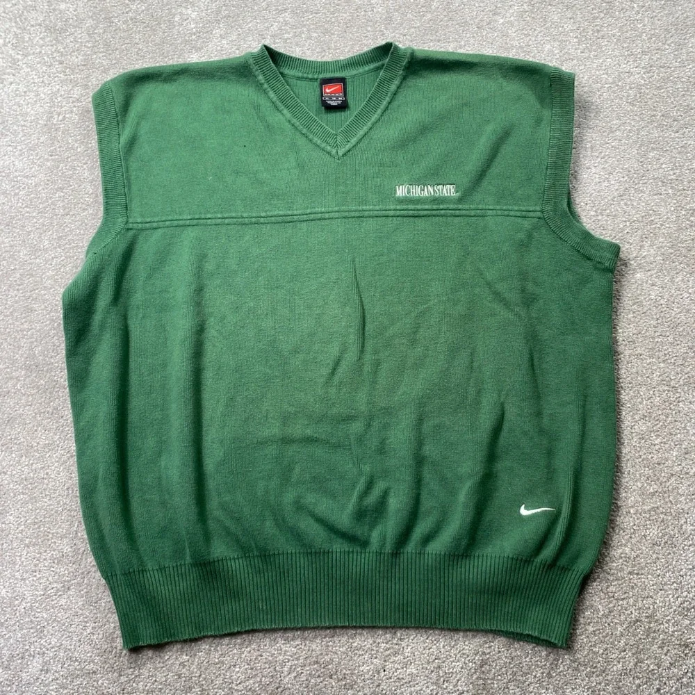 Nike Sweater Vest Mens XL Green Michigan State Spartans V-Neck Cotton Vintage